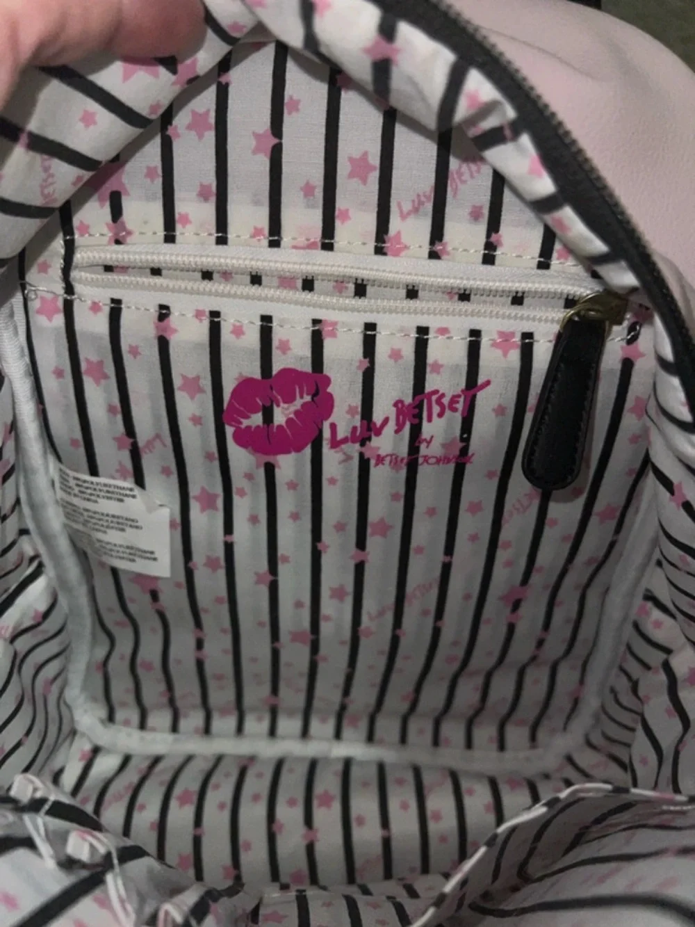 Luv Betsey Johnson Striped Cat Mini Backpack Kitty Face Pink Black Whiskers